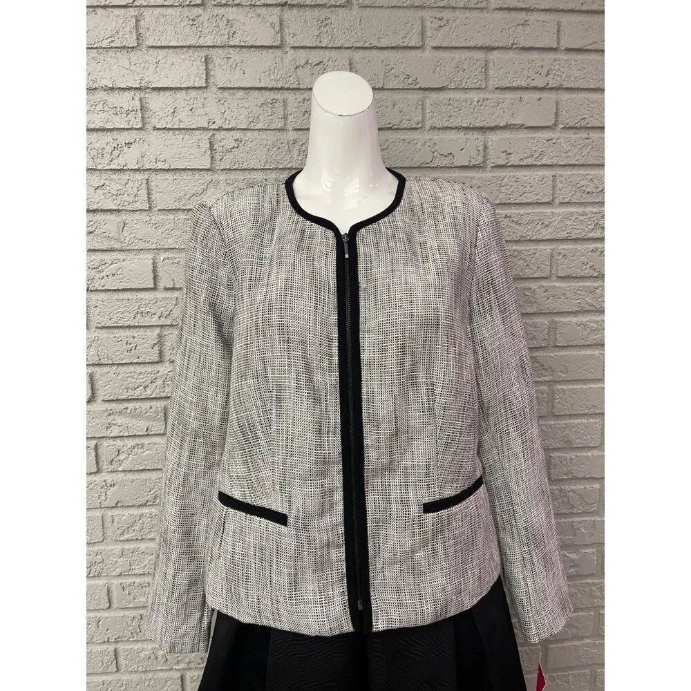 NWT 212 Collection Women Gray Jacquard No Collar Jacket Size 10